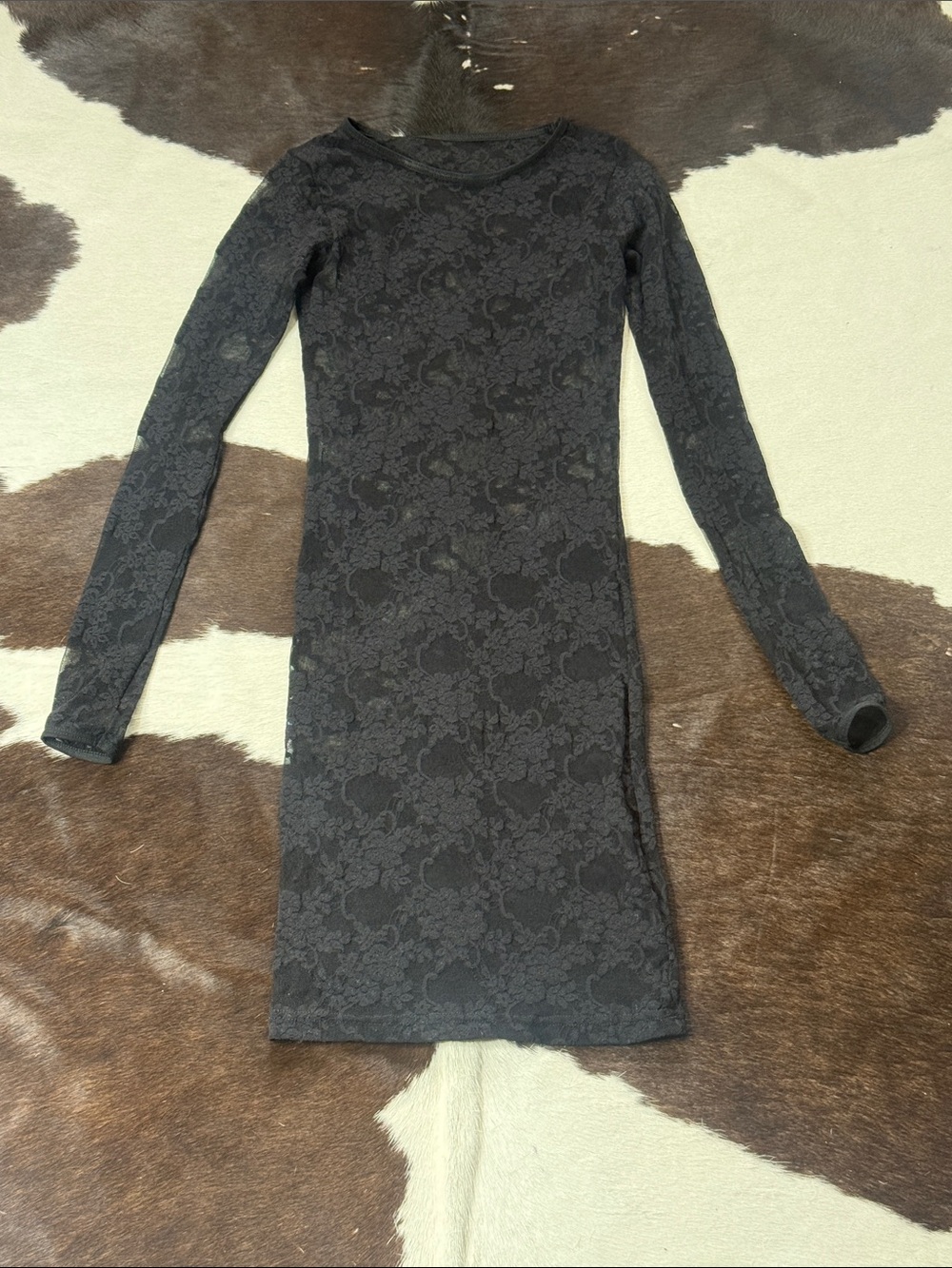 American Apparel Black Lace-Pattern Long Sleeve Dress